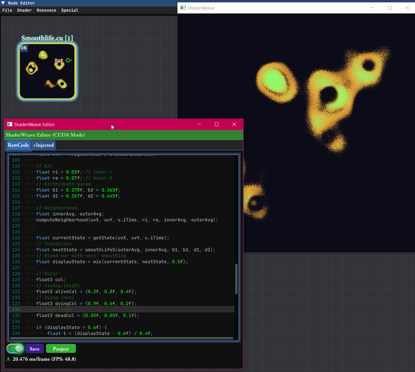 CUDA JIT node showcase: smoothlife in CUDA